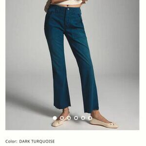 Pilcro Women's the Yaya Mid rise crop flare distressed hem turquoise sz 33T NWT‎